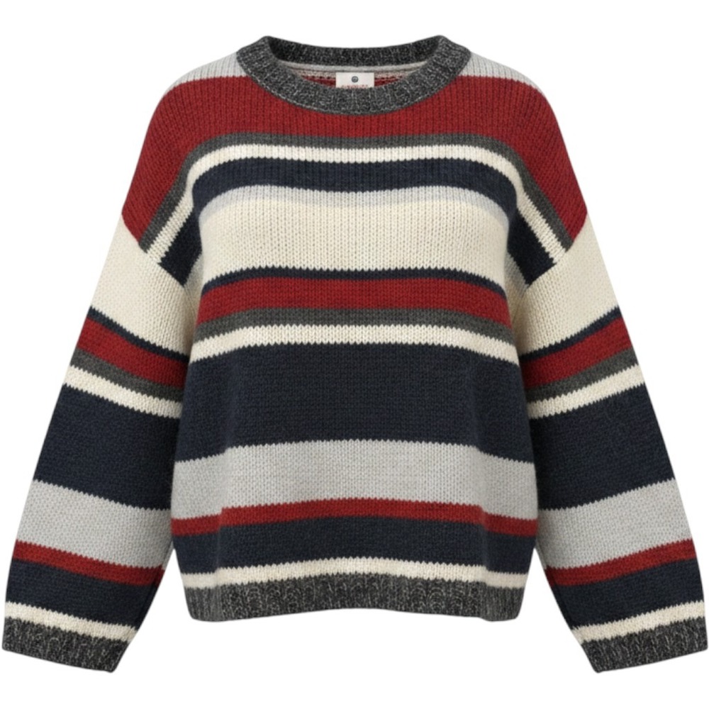 Sundry Multi-Stripe Bell Sleeve Pullover Sweater Oyster Red Navy NWOT